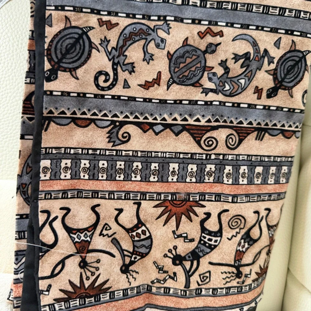 Vintage Southwestern Woven Tapestry Kokopelli Gecko Desert Table Runner 49x35
